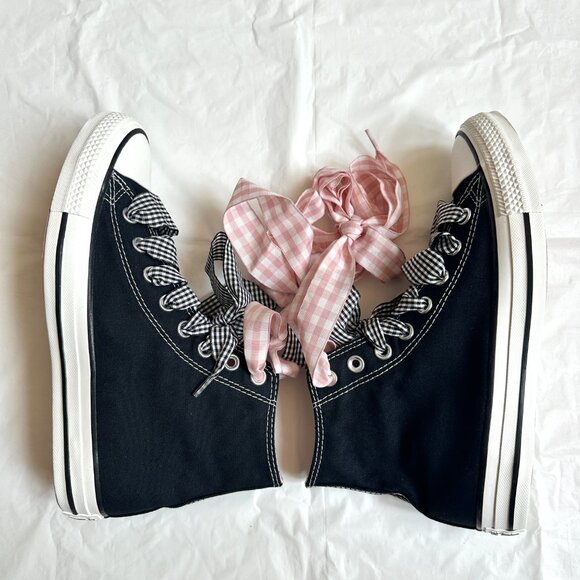 NEW Converse Women Shoes 8.5 Casual Black with Barbie PINK High Top Sneakers - Picture 7 of 9